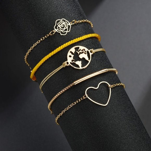 Heart Earth Orange rope Metal Bar Bracelet - Picture 3 of 5